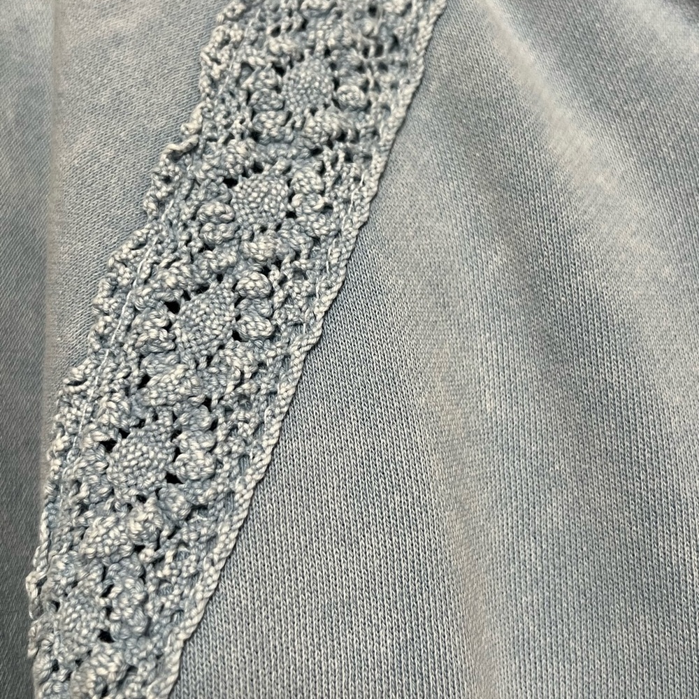 Aerie Hey Crochet Boho Sweatshirt, Cloud Wash Blue, Medium, Never Worn - Picture 8 of 9